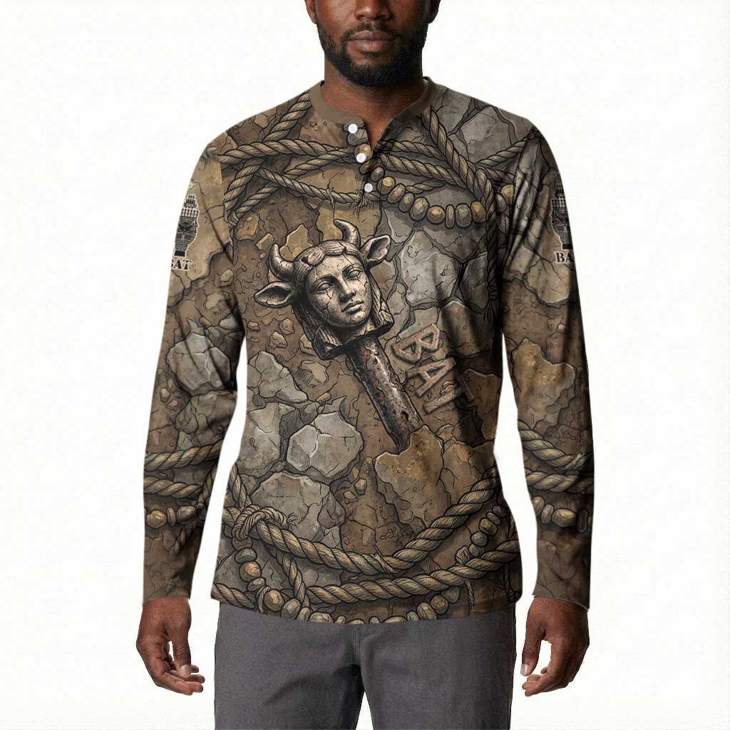Bat Button Sweatshirt Goddess of the Cosmos Ancient Egyptian Cow Horns Stone