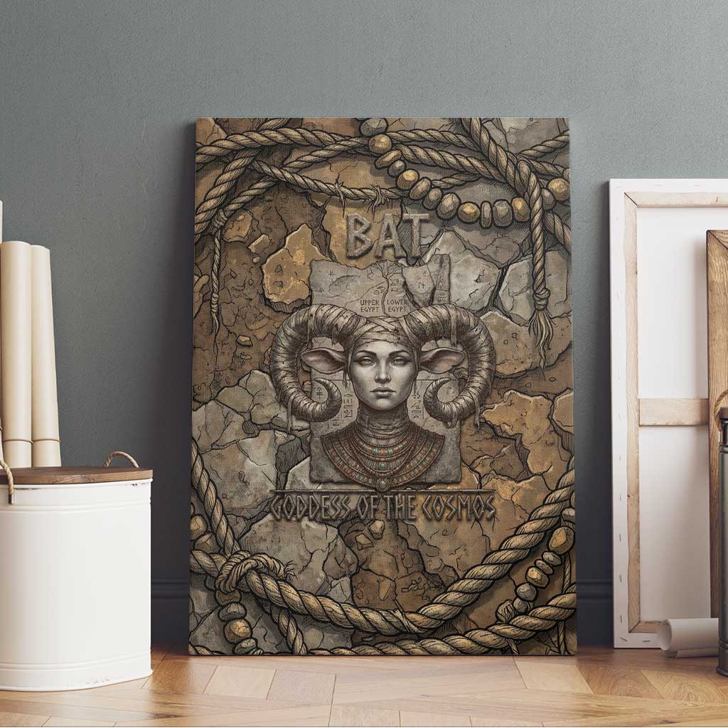 Bat Canvas Wall Art Goddess of the Cosmos Ancient Egyptian Cow Horns Stone