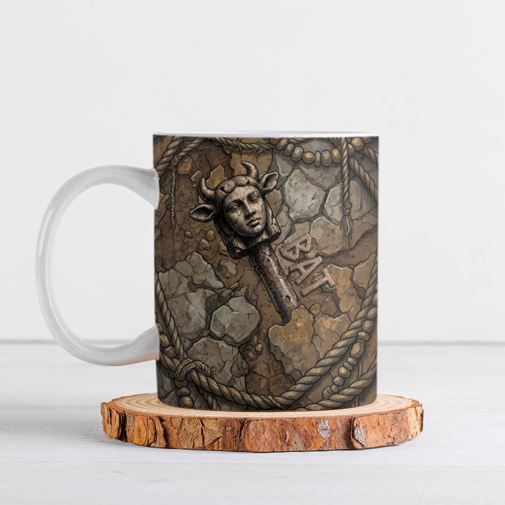 Bat Ceramic Mug Goddess of the Cosmos Ancient Egyptian Cow Horns Stone