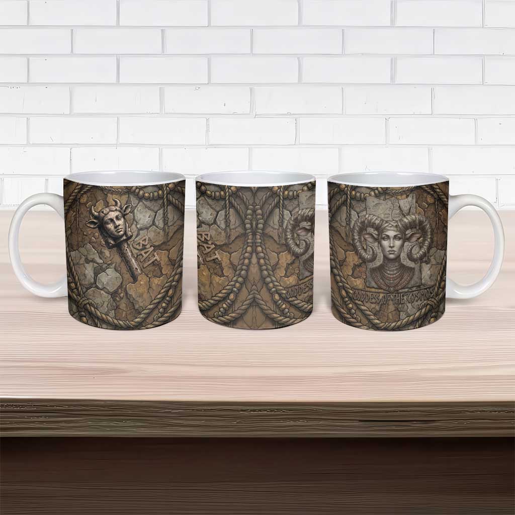 Bat Ceramic Mug Goddess of the Cosmos Ancient Egyptian Cow Horns Stone