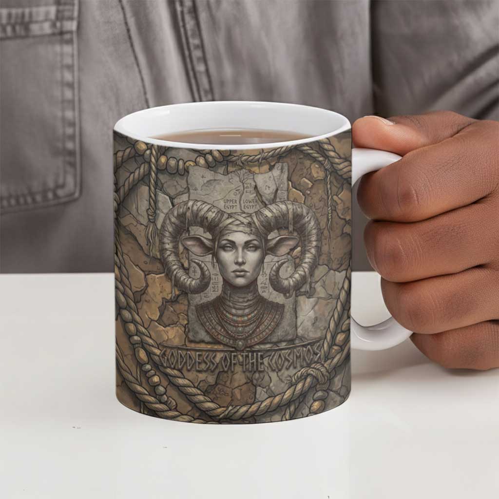 Bat Ceramic Mug Goddess of the Cosmos Ancient Egyptian Cow Horns Stone