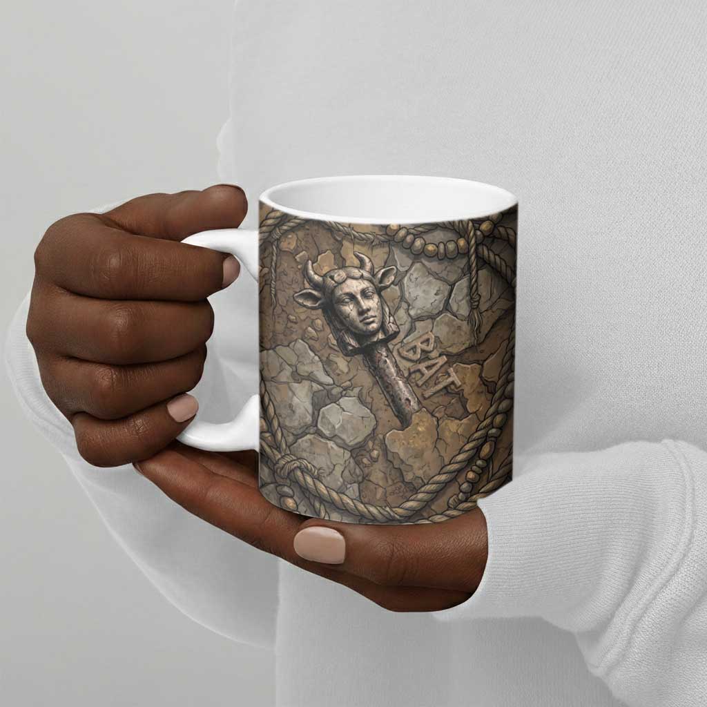 Bat Ceramic Mug Goddess of the Cosmos Ancient Egyptian Cow Horns Stone