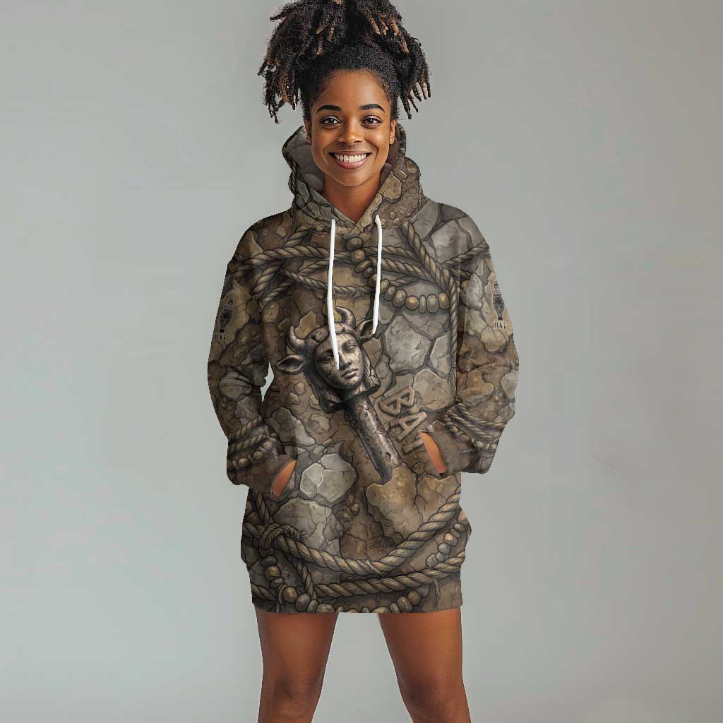 Bat Hoodie Dress Goddess of the Cosmos Ancient Egyptian Cow Horns Stone