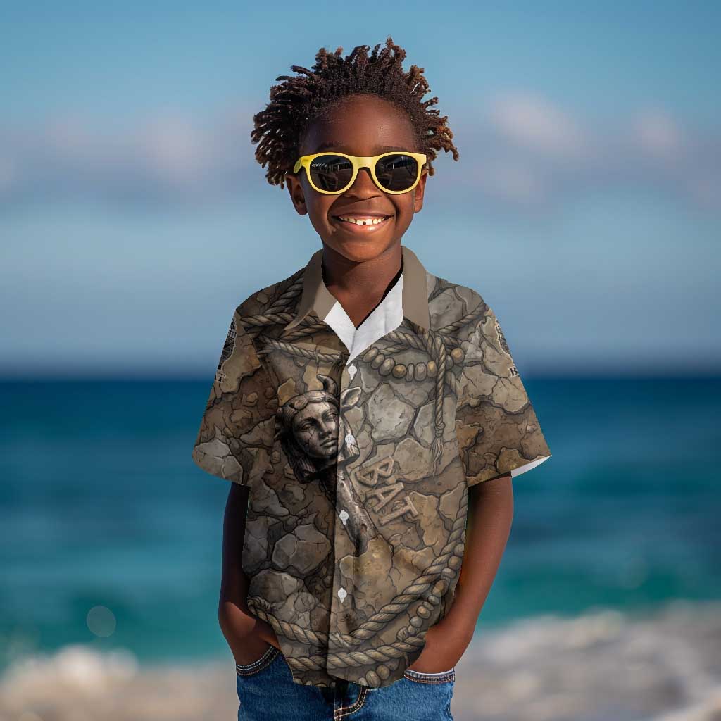 Bat Kid Hawaiian Shirt Goddess of the Cosmos Ancient Egyptian Cow Horns Stone