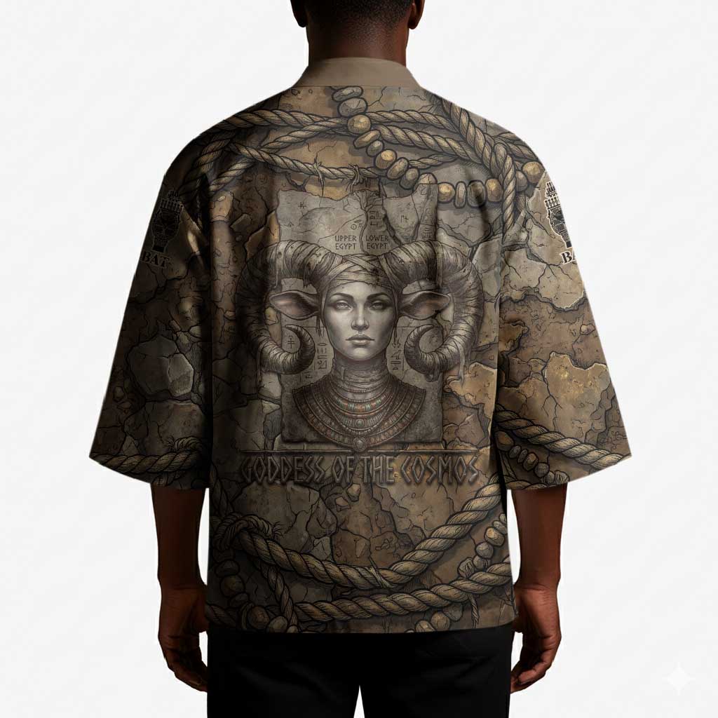 Bat Kimono Goddess of the Cosmos Ancient Egyptian Cow Horns Stone