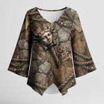 Bat Kimono Sleeve Blouse Goddess of the Cosmos Ancient Egyptian Cow Horns Stone