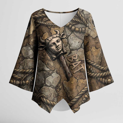 Bat Kimono Sleeve Blouse Goddess of the Cosmos Ancient Egyptian Cow Horns Stone