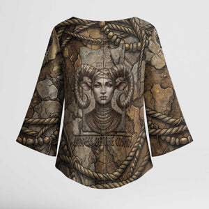 Bat Kimono Sleeve Blouse Goddess of the Cosmos Ancient Egyptian Cow Horns Stone