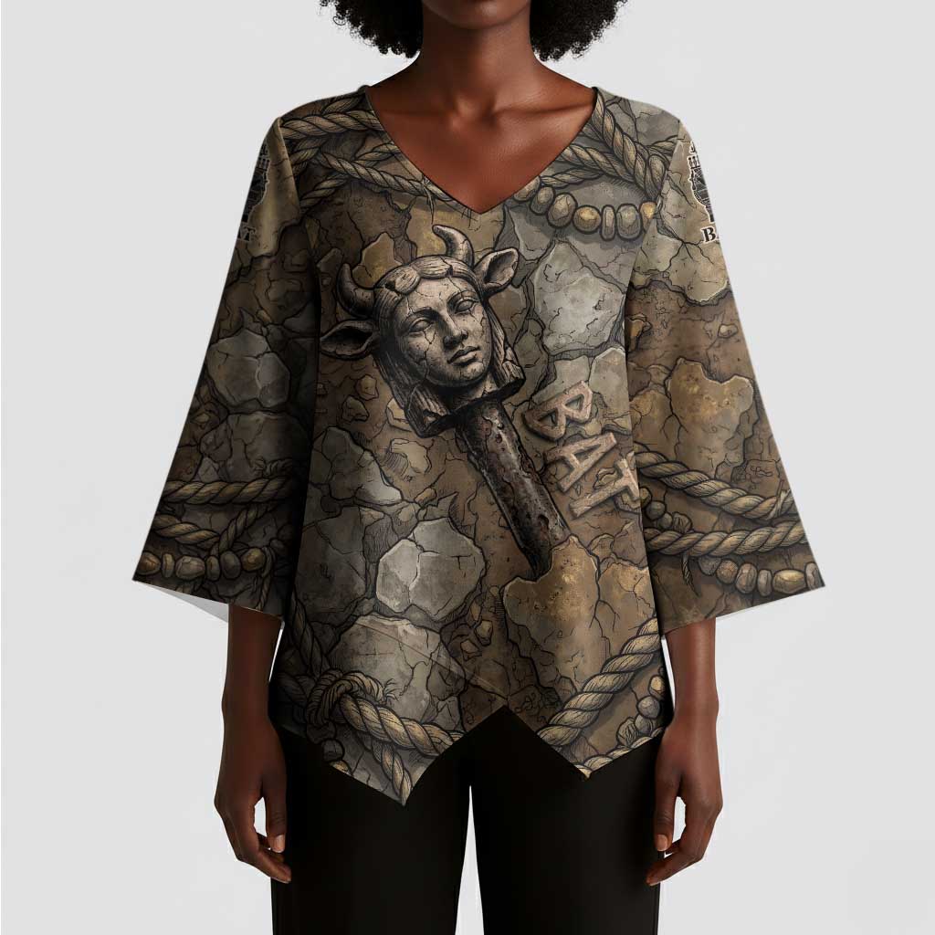 Bat Kimono Sleeve Blouse Goddess of the Cosmos Ancient Egyptian Cow Horns Stone