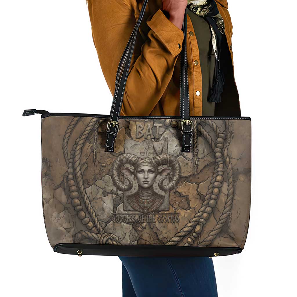 Bat Leather Tote Bag Goddess of the Cosmos Ancient Egyptian Cow Horns Stone