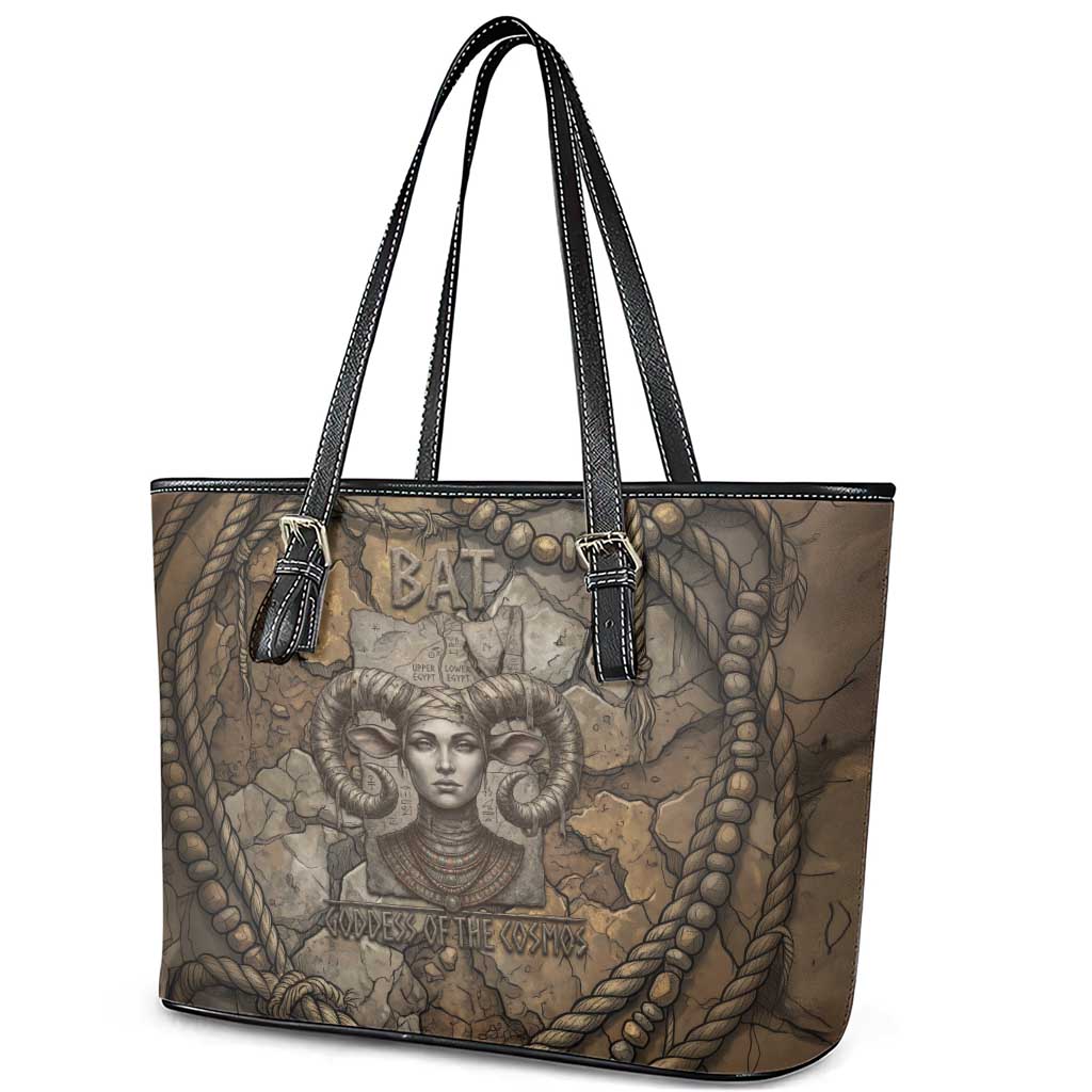 Bat Leather Tote Bag Goddess of the Cosmos Ancient Egyptian Cow Horns Stone
