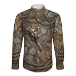Bat Long Sleeve Button Shirt Goddess of the Cosmos Ancient Egyptian Cow Horns Stone