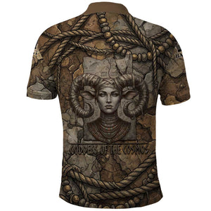 Bat Polo Shirt Goddess of the Cosmos Ancient Egyptian Cow Horns Stone