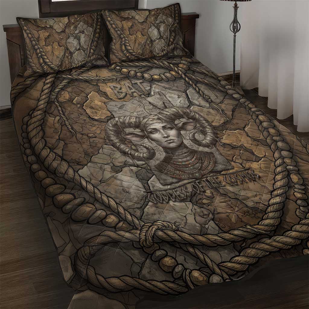 Bat Quilt Bed Set Goddess of the Cosmos Ancient Egyptian Cow Horns Stone