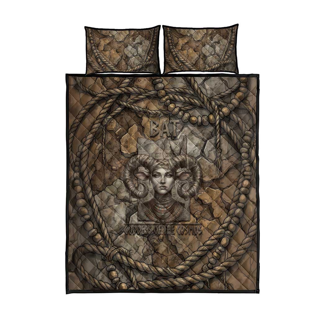 Bat Quilt Bed Set Goddess of the Cosmos Ancient Egyptian Cow Horns Stone