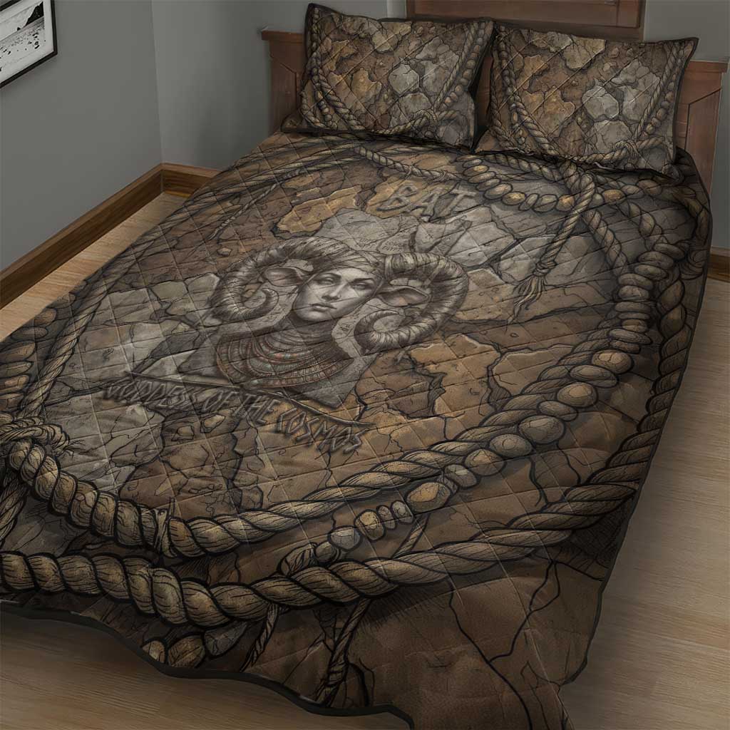 Bat Quilt Bed Set Goddess of the Cosmos Ancient Egyptian Cow Horns Stone