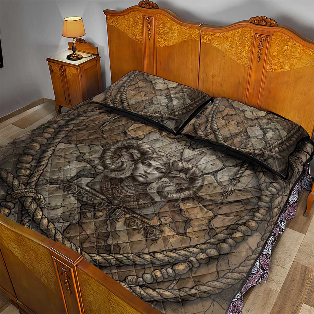 Bat Quilt Bed Set Goddess of the Cosmos Ancient Egyptian Cow Horns Stone