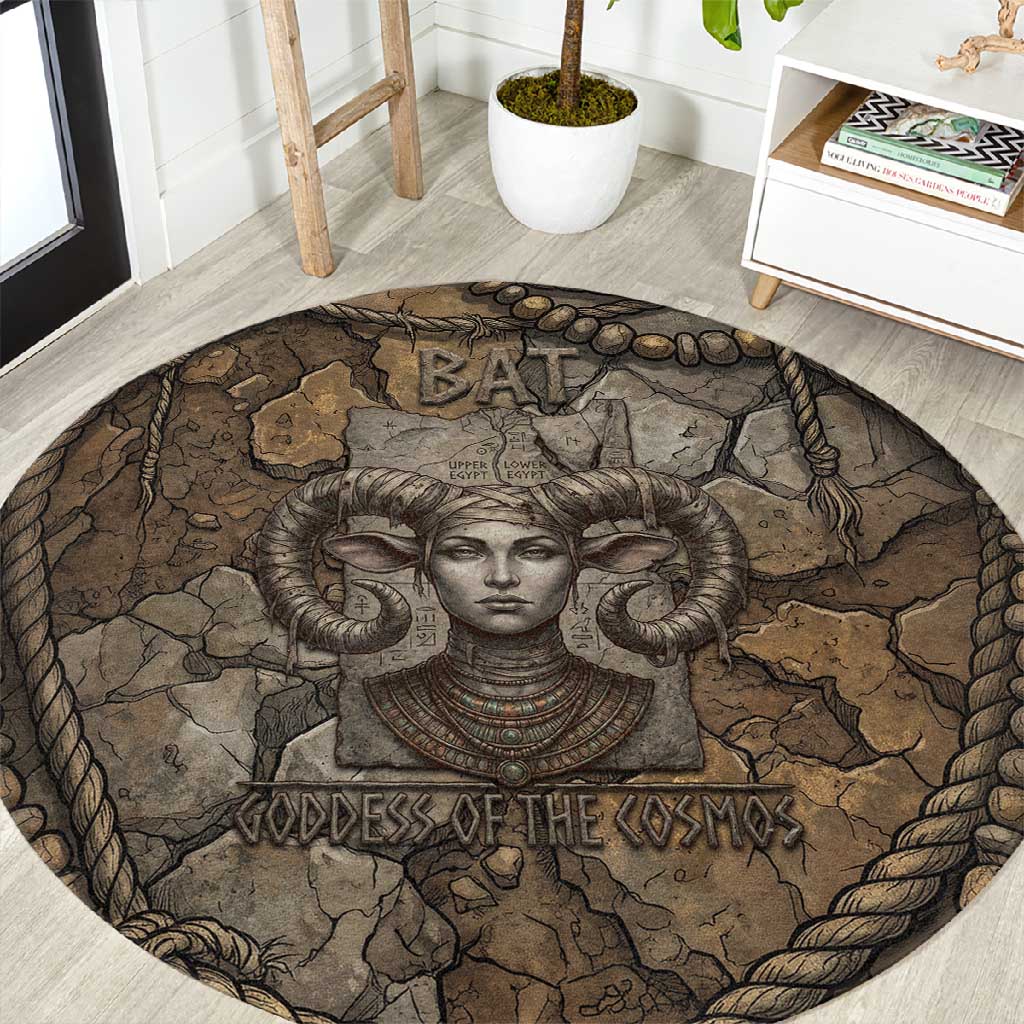 Bat Round Carpet Goddess of the Cosmos Ancient Egyptian Cow Horns Stone