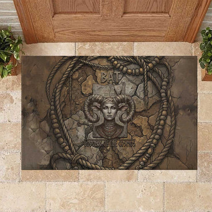 Bat Rubber Doormat Goddess of the Cosmos Ancient Egyptian Cow Horns Stone