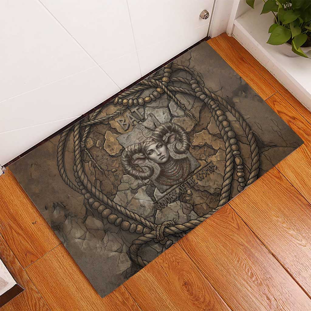 Bat Rubber Doormat Goddess of the Cosmos Ancient Egyptian Cow Horns Stone