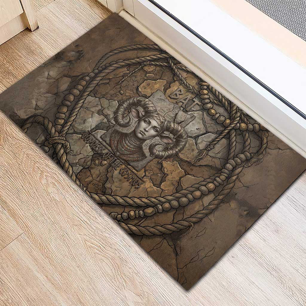 Bat Rubber Doormat Goddess of the Cosmos Ancient Egyptian Cow Horns Stone