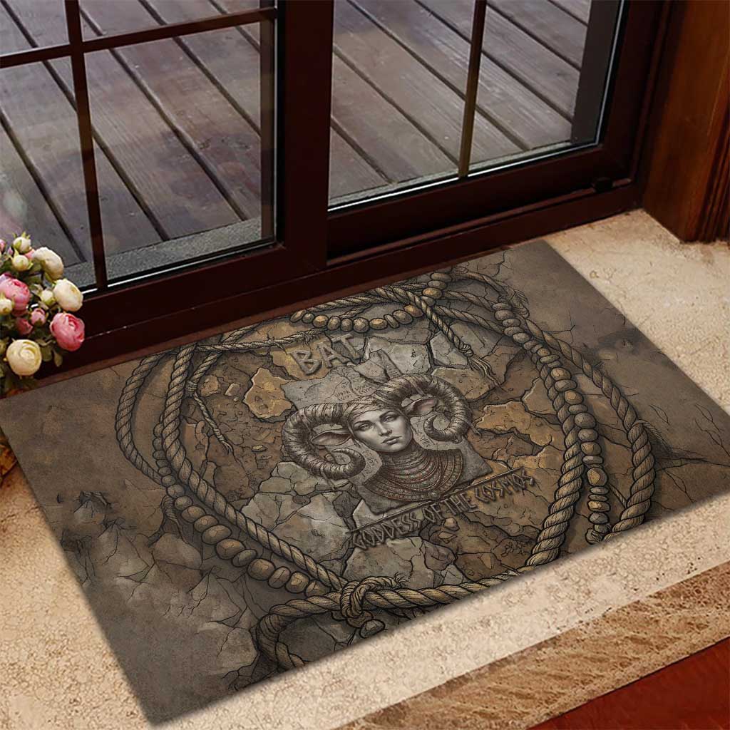 Bat Rubber Doormat Goddess of the Cosmos Ancient Egyptian Cow Horns Stone