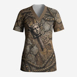 Bat Scrub Top Goddess of the Cosmos Ancient Egyptian Cow Horns Stone