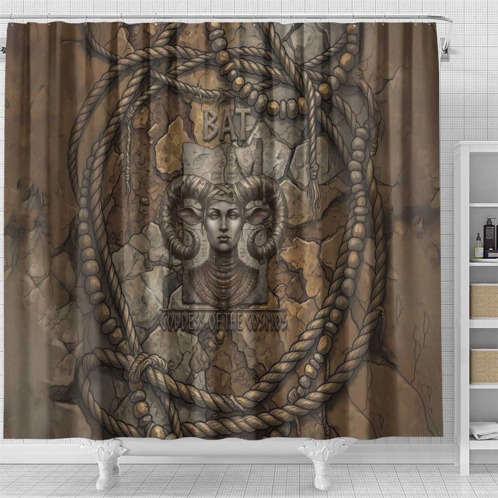 Bat Shower Curtain Goddess of the Cosmos Ancient Egyptian Cow Horns Stone