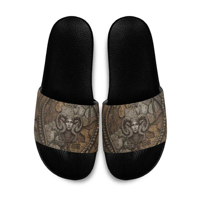 Bat Slide Sandals Goddess of the Cosmos Ancient Egyptian Cow Horns Stone