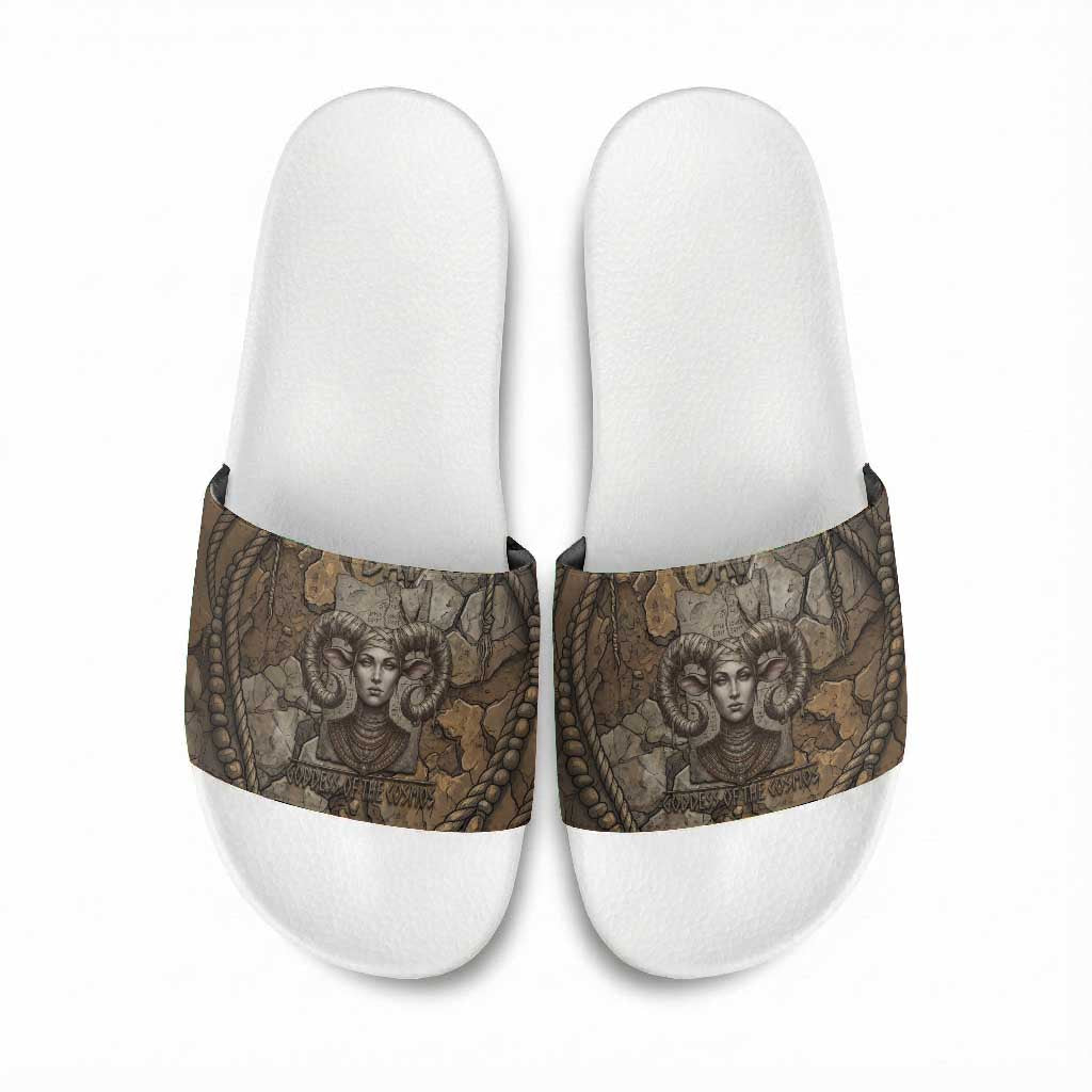 Bat Slide Sandals Goddess of the Cosmos Ancient Egyptian Cow Horns Stone