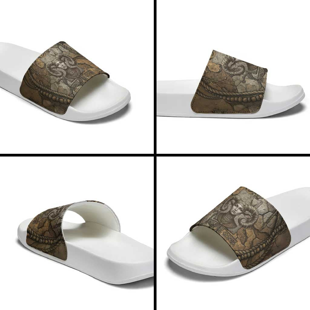 Bat Slide Sandals Goddess of the Cosmos Ancient Egyptian Cow Horns Stone