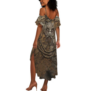 Bat Summer Maxi Dress Goddess of the Cosmos Ancient Egyptian Cow Horns Stone