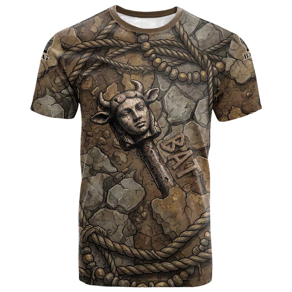 Bat T shirt Goddess of the Cosmos Ancient Egyptian Cow Horns Stone