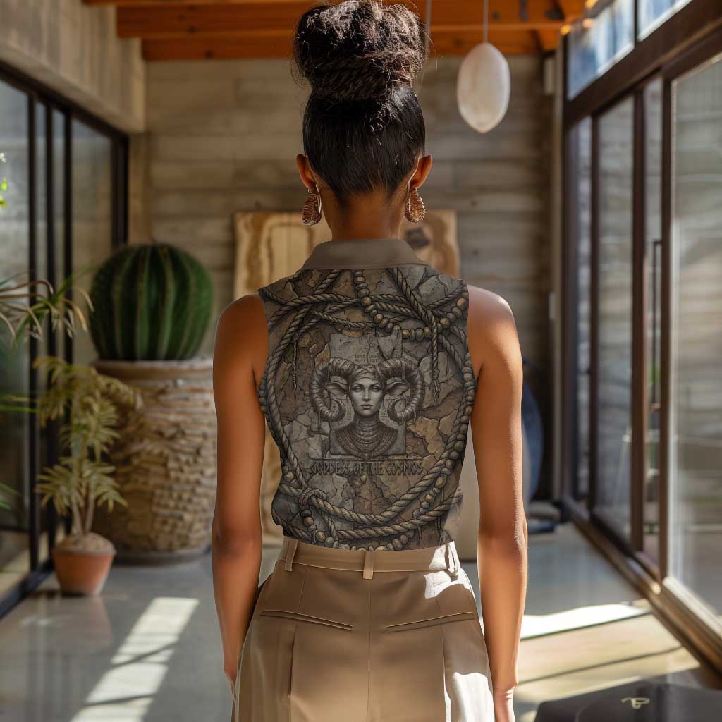 Bat Women Sleeveless Polo Shirt Goddess of the Cosmos Ancient Egyptian Cow Horns Stone