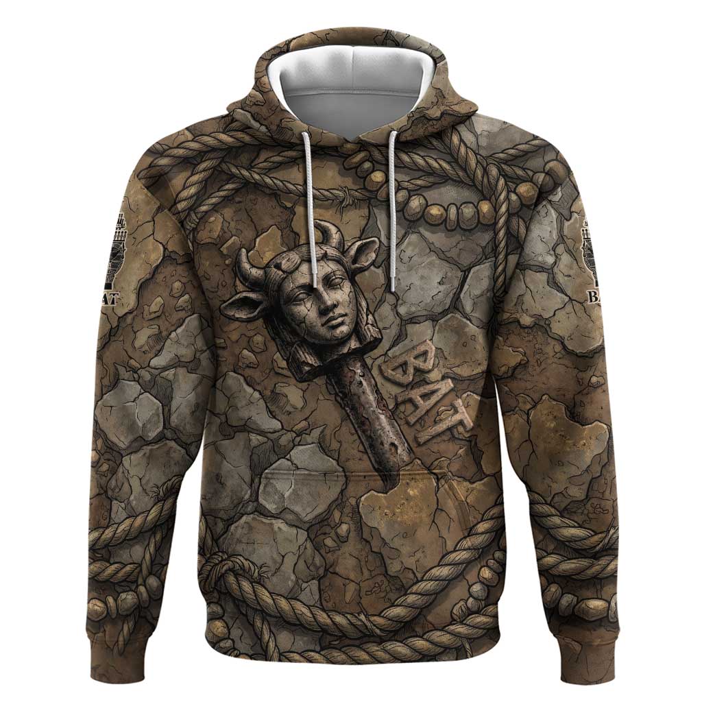 Bat Zip Hoodie Goddess of the Cosmos Ancient Egyptian Cow Horns Stone