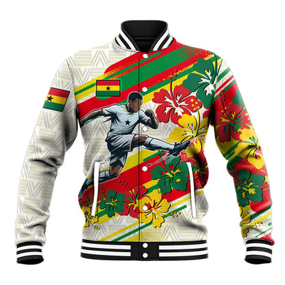 Personalized Ghana Football Baseball Jacket Soccer Player Kick - Floral Hibiscus