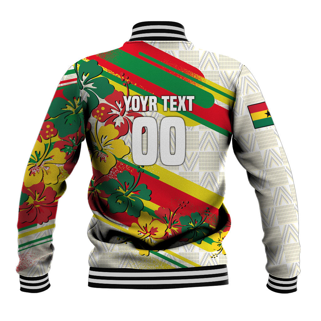 Personalized Ghana Football Baseball Jacket Soccer Player Kick - Floral Hibiscus