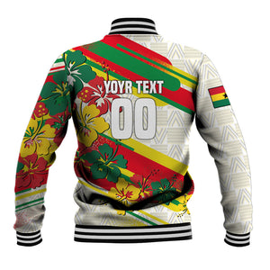 Personalized Ghana Football Baseball Jacket Soccer Player Kick - Floral Hibiscus