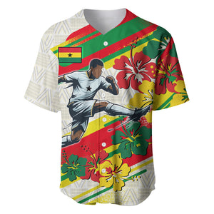 Personalized Ghana Football Baseball Jersey Soccer Player Kick - Floral Hibiscus