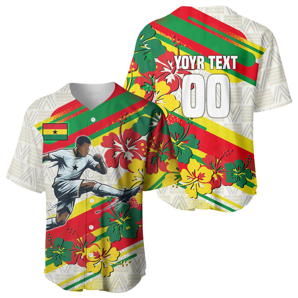 Personalized Ghana Football Baseball Jersey Soccer Player Kick - Floral Hibiscus