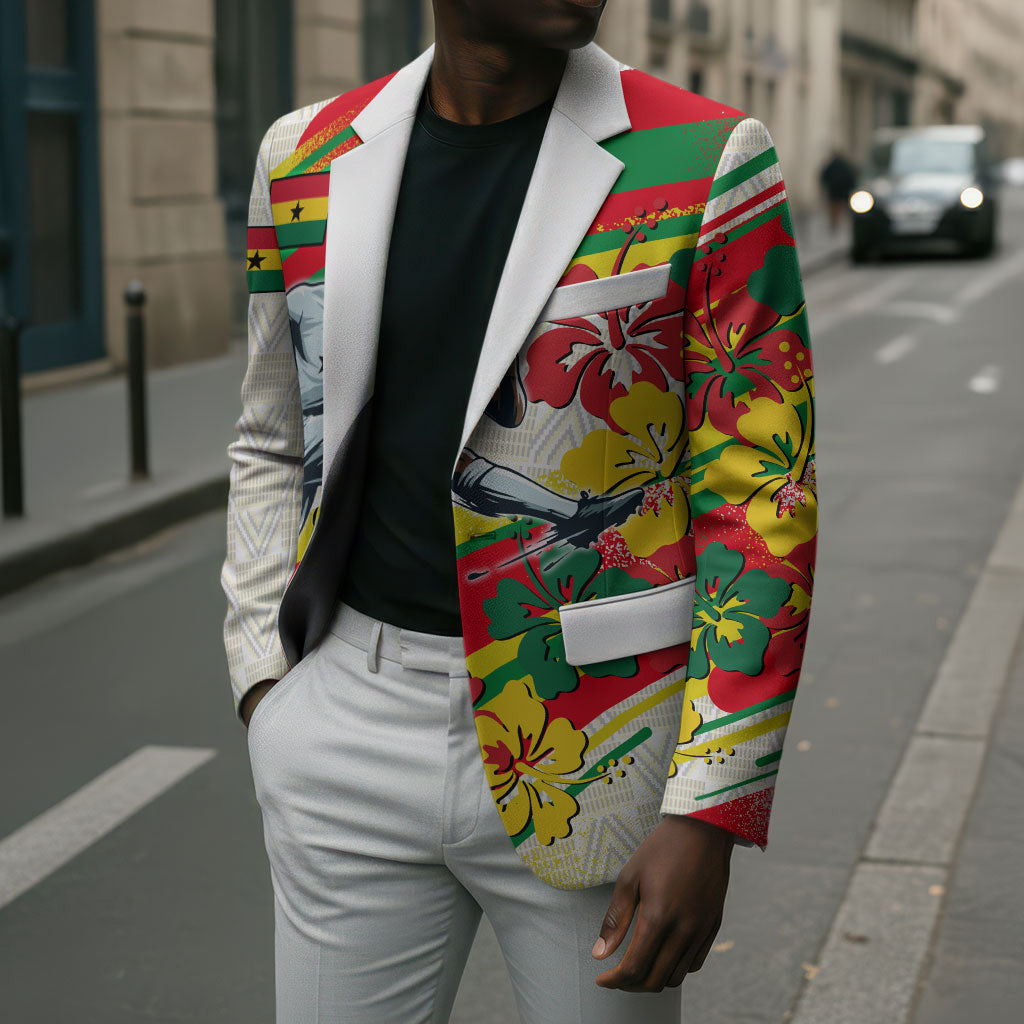 Personalized Ghana Football Blazer Soccer Player Kick - Floral Hibiscus