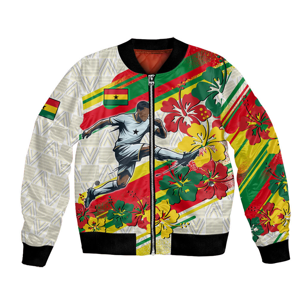 Personalized Ghana Football Bomber Jacket Soccer Player Kick - Floral Hibiscus