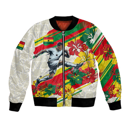 Personalized Ghana Football Bomber Jacket Soccer Player Kick - Floral Hibiscus