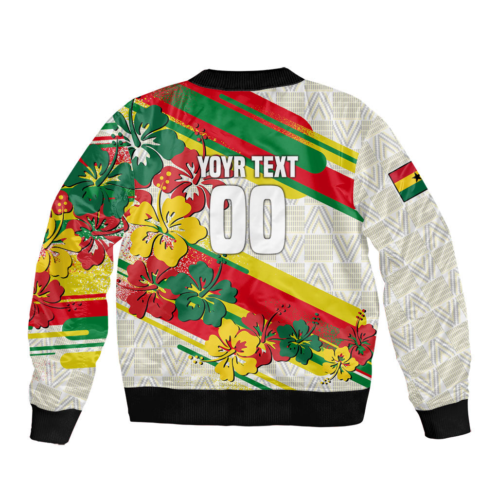 Personalized Ghana Football Bomber Jacket Soccer Player Kick - Floral Hibiscus