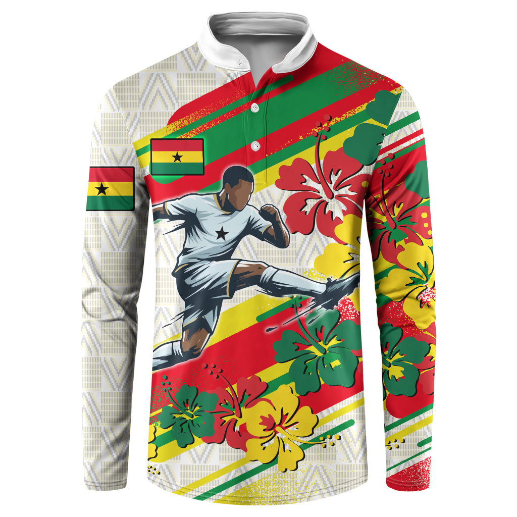Personalized Ghana Football Button Sweatshirt Soccer Player Kick - Floral Hibiscus
