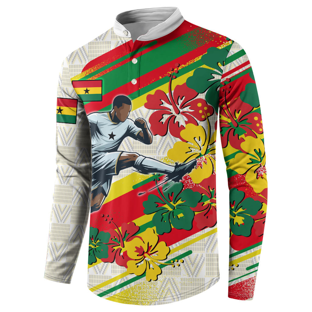 Personalized Ghana Football Button Sweatshirt Soccer Player Kick - Floral Hibiscus