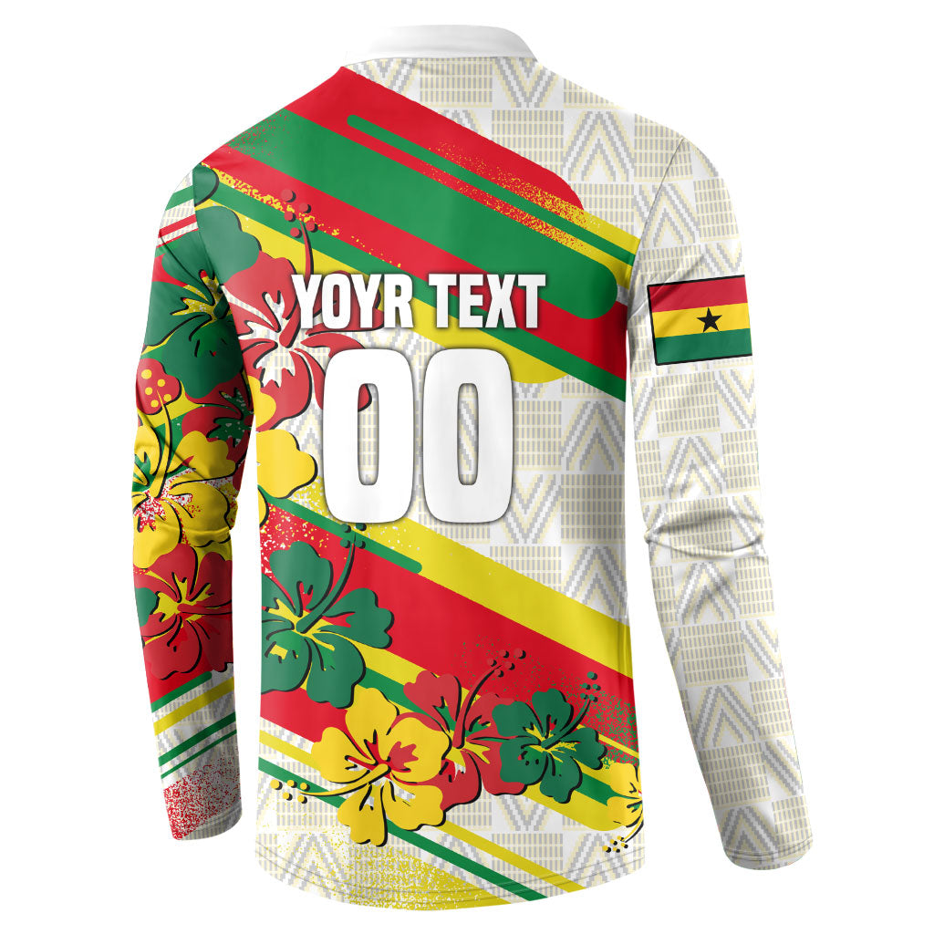 Personalized Ghana Football Button Sweatshirt Soccer Player Kick - Floral Hibiscus
