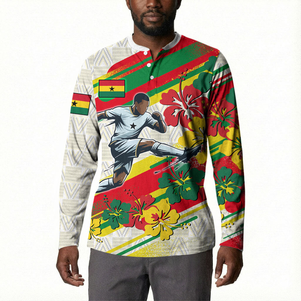 Personalized Ghana Football Button Sweatshirt Soccer Player Kick - Floral Hibiscus
