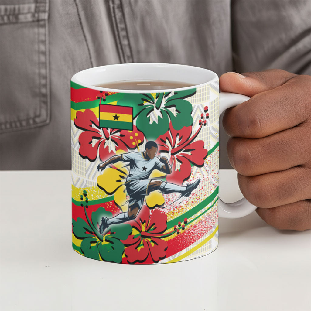 Personalized Ghana Football Ceramic Mug Soccer Player Kick - Floral Hibiscus