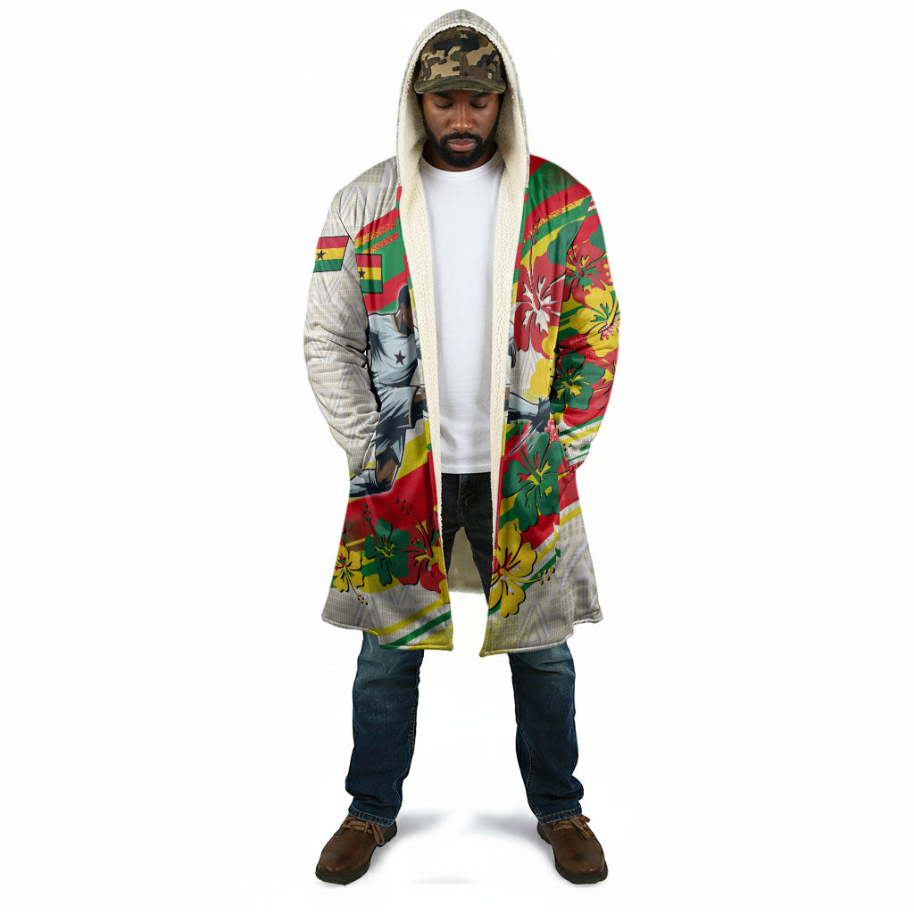 Personalized Ghana Football Cloak Soccer Player Kick - Floral Hibiscus
